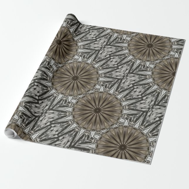 Stylish Elegant Kaleidoscope Design Brown Grey Wrapping Paper (Unrolled)