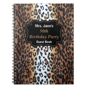 Stylish Elegant Leopard Print 50th Birthday Guest Notebook