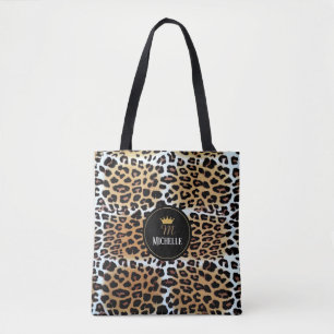Stylish Elegant Leopard Print Crown Personalised Tote Bag