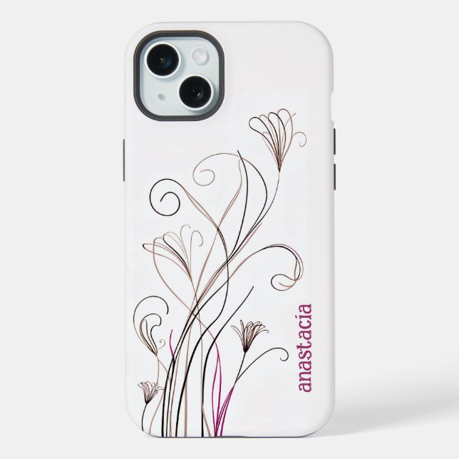 Stylish elegant line floral brown black pink iPhone case (Back)