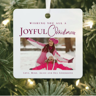 Stylish Elegant Magenta Christmas family photo Metal Tree Decoration