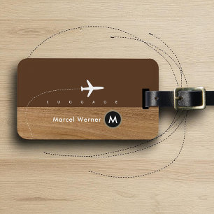 Stylish Elegant Masculine Brown Wood Luggage Tag