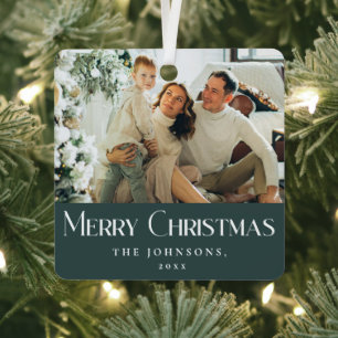 Stylish Elegant Merry Christmas Family Photo Green Metal Tree Decoration