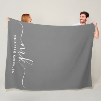 Stylish Elegant Minimalist Monogram and Name Fleece Blanket