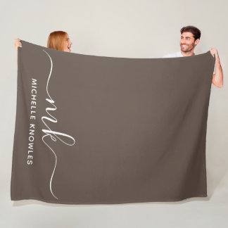 Stylish Elegant Minimalist Monogram and Name Fleece Blanket
