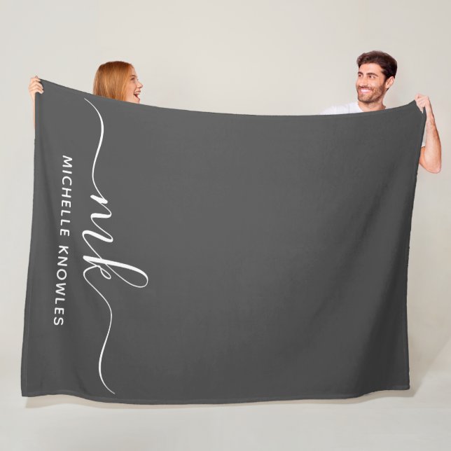 Stylish Elegant Minimalist Monogram and Name Fleece Blanket (In Situ)