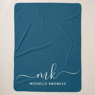 Stylish Elegant Minimalist Monogram and Name Sherpa Blanket