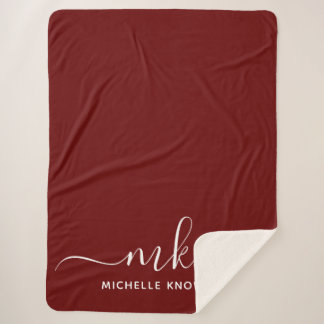 Stylish Elegant Minimalist Monogram and Name Sherpa Blanket