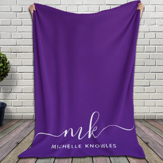 Stylish Elegant Minimalist Monogram and Name Sherpa Blanket