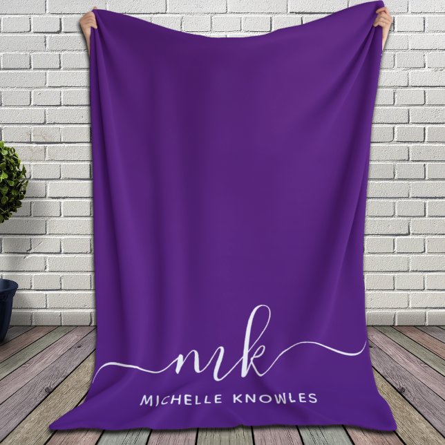 Stylish Elegant Minimalist Monogram and Name Sherpa Blanket (Creator Uploaded)