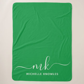 Stylish Elegant Minimalist Monogram and Name Sherpa Blanket