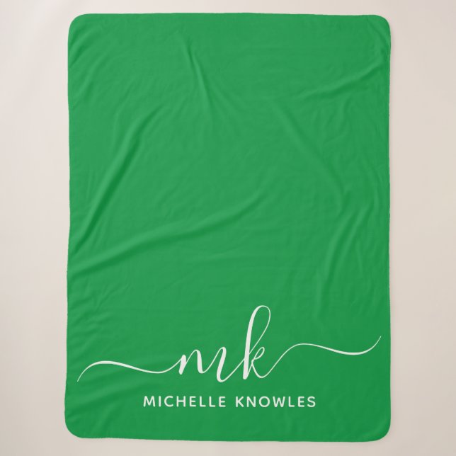 Stylish Elegant Minimalist Monogram and Name Sherpa Blanket (Front)