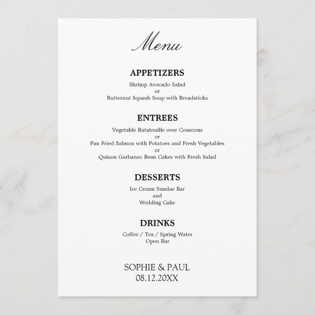 Stylish Elegant Minimalist Wedding Menu (Front)