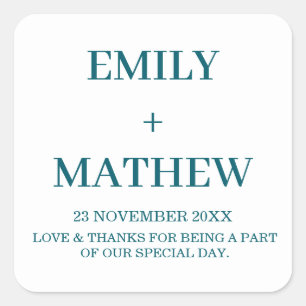 STYLISH ELEGANT MODERN CUSTOM NAME WEDDING WHITE SQUARE STICKER
