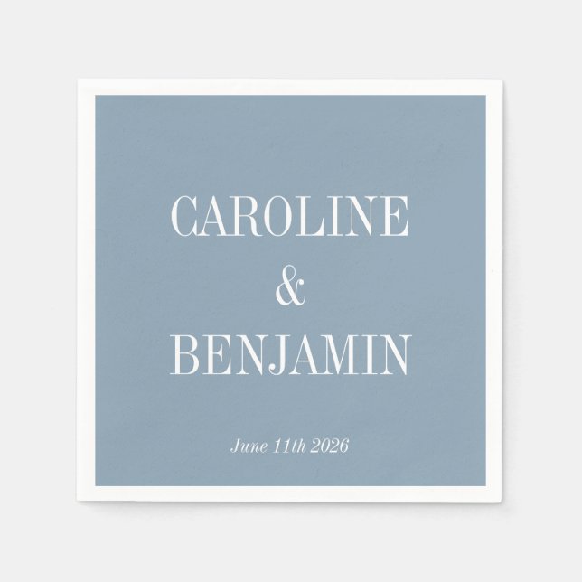 Stylish Elegant Modern Dusty Blue Custom Wedding Napkin (Front)