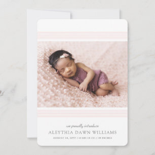 Stylish Elegant Modern Lines   2 Photo Blush Birth Announcement