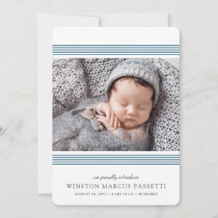 Stylish Elegant Modern Lines   2 Photo Navy Birth Announcement