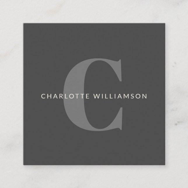 Stylish Elegant Monogram Professional Black Grey Square Business Card (Front)