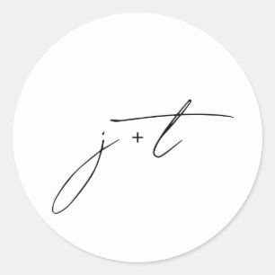 Stylish Elegant Monogram Script Wedding Classic Round Sticker