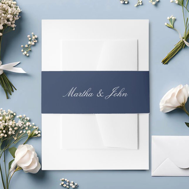 Stylish Elegant Navy Blue & White Wedding Invitation Belly Band (Creator Uploaded)