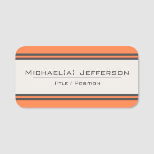 Stylish Elegant Orange, Beige & Dark Grey: Modern Name Tag