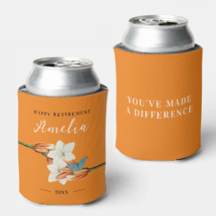 Stylish Elegant Orange Retirement Retro Floral Can Cooler