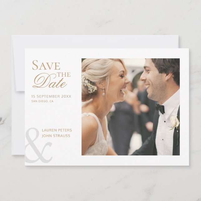 Stylish Elegant Photo Wedding Save the Date Invitation (Front)