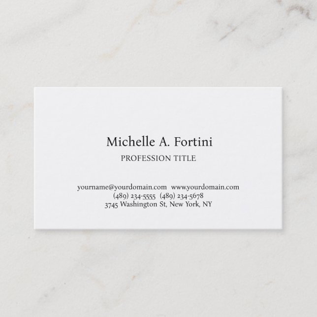 Stylish Elegant Plain Simple White Minimalist Business Card (Front)