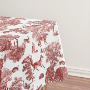 Stylish Elegant Red French Toile Fox Rabbit Tablecloth