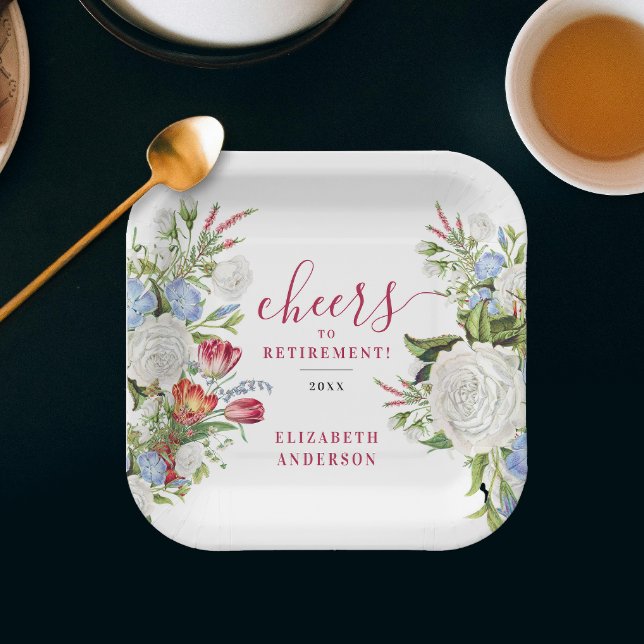 Stylish Elegant Retirement Garden Pastel Floral Paper Plate (Creator Uploaded)