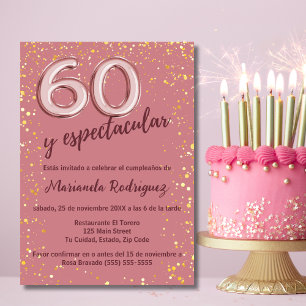 Stylish Elegant Rose Gold 60th Birthday Spanish Invitation