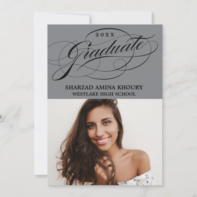 STYLISH ELEGANT SCRIPT 2 GRADUATE PARTY INVITATION (Front)