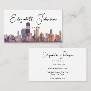 Stylish Elegant Script Chicago Skyline Business Card