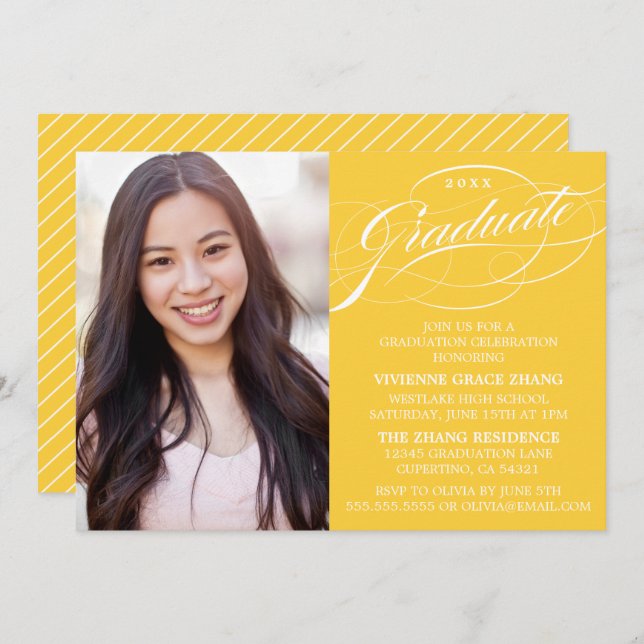 STYLISH ELEGANT SCRIPT GRADUATE PARTY INVITATION (Front/Back)