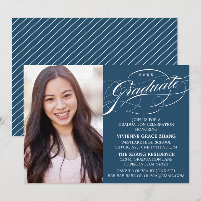 STYLISH ELEGANT SCRIPT GRADUATE PARTY INVITATION (Front/Back)