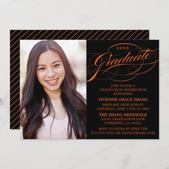 STYLISH ELEGANT SCRIPT GRADUATE PARTY INVITATION (Front/Back)