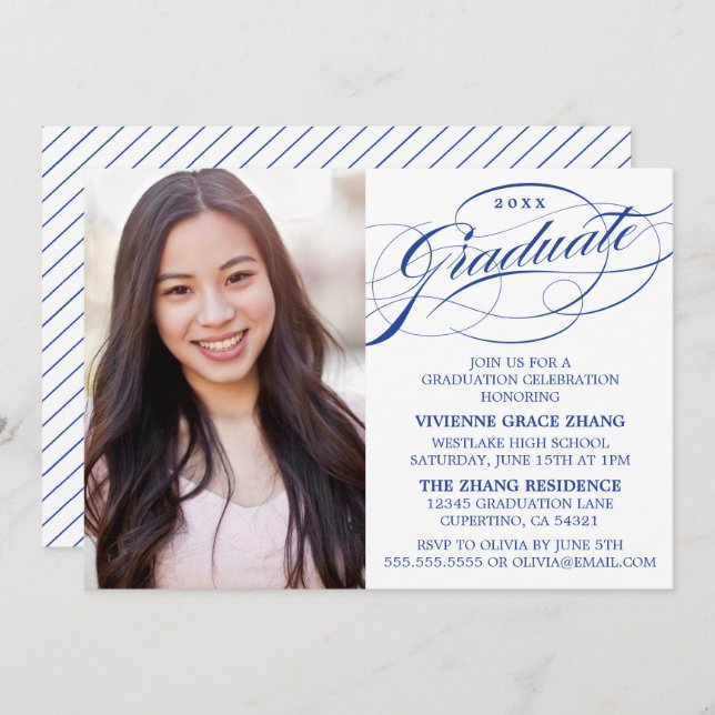 STYLISH ELEGANT SCRIPT GRADUATE PARTY INVITATION (Front/Back)