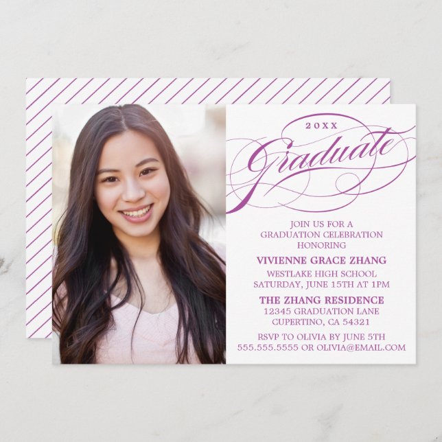 STYLISH ELEGANT SCRIPT GRADUATE PARTY INVITATION (Front/Back)