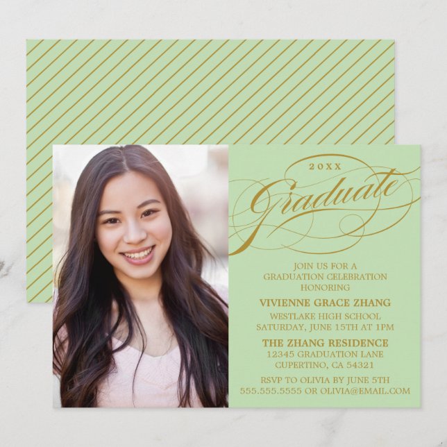 STYLISH ELEGANT SCRIPT GRADUATE PARTY INVITATION (Front/Back)