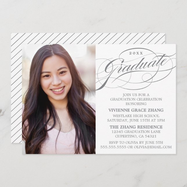 STYLISH ELEGANT SCRIPT GRADUATE PARTY INVITATION (Front/Back)