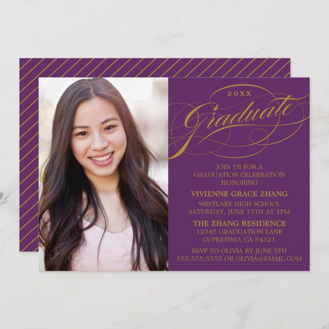 STYLISH ELEGANT SCRIPT GRADUATE PARTY INVITATION (Front/Back)