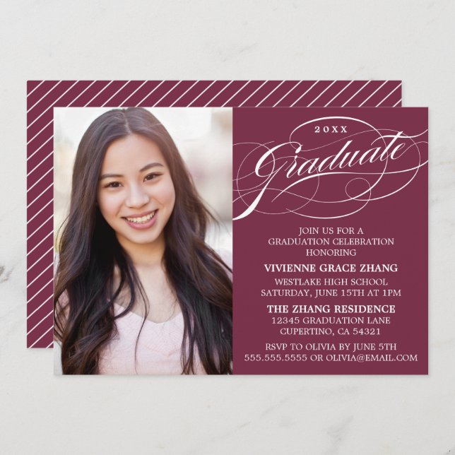 STYLISH ELEGANT SCRIPT GRADUATE PARTY INVITATION (Front/Back)