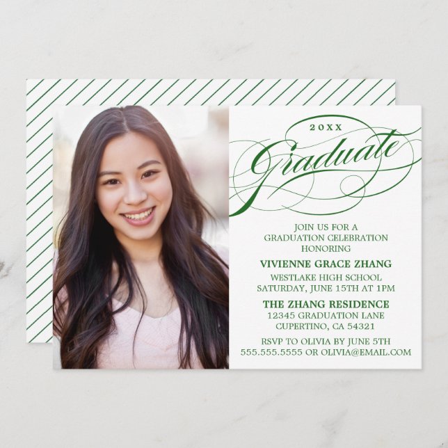 STYLISH ELEGANT SCRIPT GRADUATE PARTY INVITATION (Front/Back)