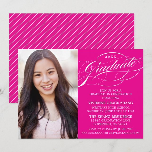 STYLISH ELEGANT SCRIPT GRADUATE PARTY INVITATION (Front/Back)