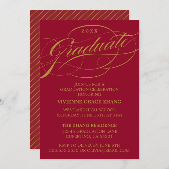 STYLISH ELEGANT SCRIPT GRADUATE PARTY INVITATION (Front/Back)
