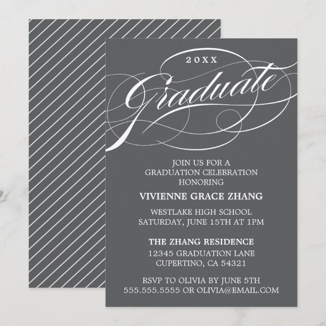 STYLISH ELEGANT SCRIPT GRADUATE PARTY INVITATION (Front/Back)