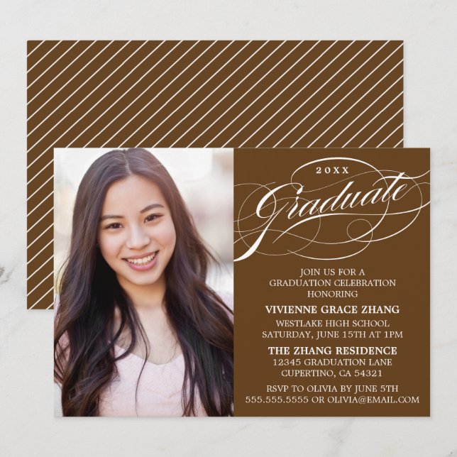 STYLISH ELEGANT SCRIPT GRADUATE PARTY INVITATION (Front/Back)