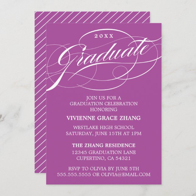 STYLISH ELEGANT SCRIPT GRADUATE PARTY INVITATION (Front/Back)