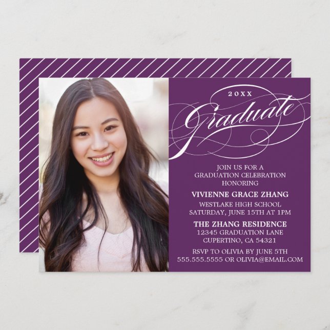STYLISH ELEGANT SCRIPT GRADUATE PARTY INVITATION (Front/Back)