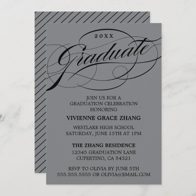 STYLISH ELEGANT SCRIPT GRADUATE PARTY INVITATION (Front/Back)